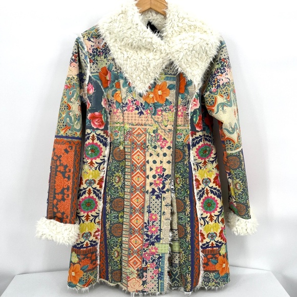 NWT Johnny Was Biya Multicolor Floral Drammen Suede Mid-Length Coat - Picture 1 of 14